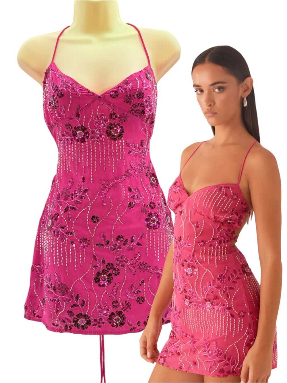 NEW Peppermayo Vietta Sequin Cami Micro Mini Club Dress Fuchsia Pink Size 4